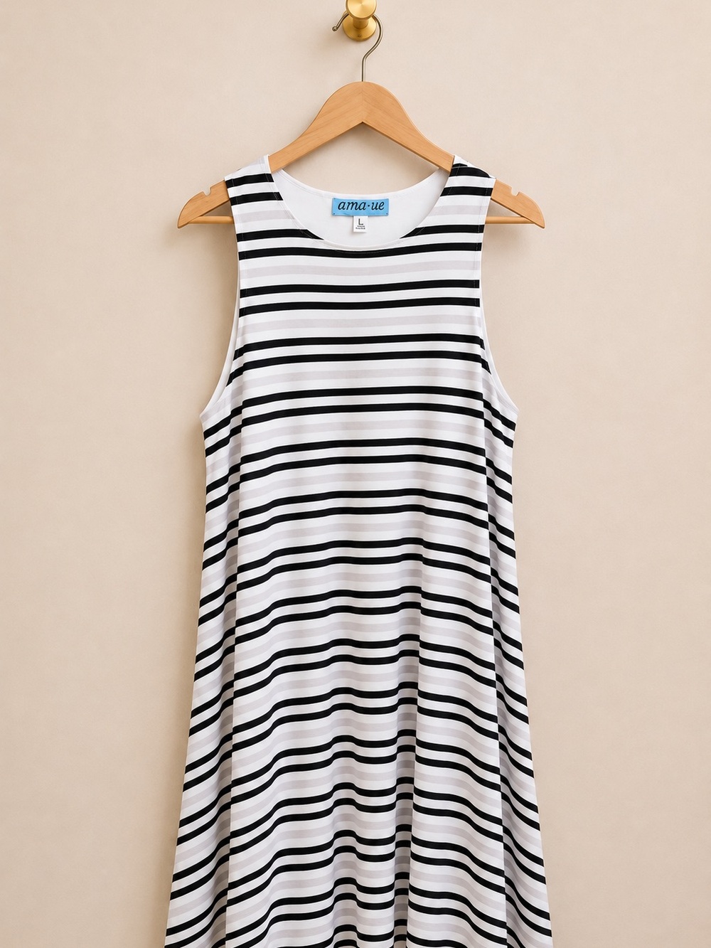 Francesca’s Black White & Gray Striped Sleeveless Swing Dress Women’s US Large